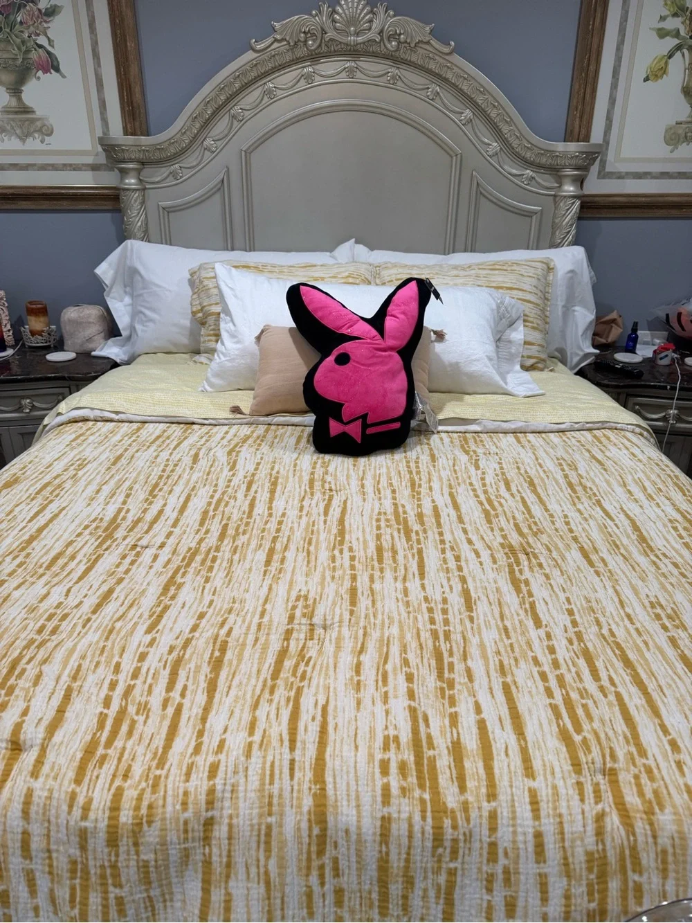 PLAYBOY Pink Bunny Logo Accent Pillow with Black Outline